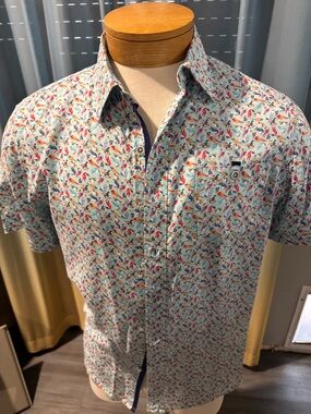 Men's Short-Sleeve Floral Print Shirt - Light Blue